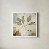 Silver Leaves III by James Wiens. Shown in a crisp white glass frame for a clean and minimalist style. Available as an archival giclee rolled canvas, fine art paper, or poster print. SKU 12260a.