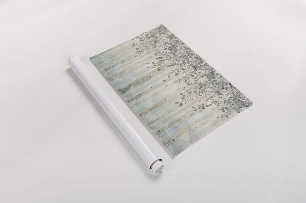 Silver and Gray Dream Forest I by James Wiens. shown as a rolled paper print. Available as archival giclee rolled canvas, fine art paper, or poster print. SKU 26515i.