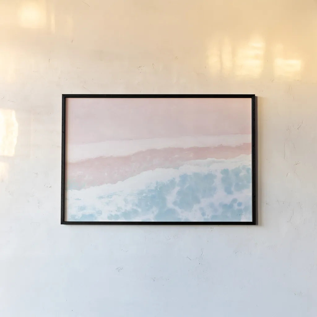 Sky Seaview I No Umbrellas Pink by James Wiens. shown as a paper print in a black flame. Available as a archival giclee rolled canvas, fine art paper, or poster print. SKU 60960i.