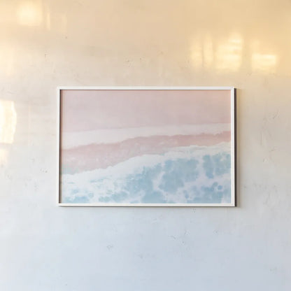 Sky Seaview I No Umbrellas Pink by James Wiens. shown as a paper print in a white frame. Available as a archival giclee rolled canvas, fine art paper, or poster print. SKU 60960i.