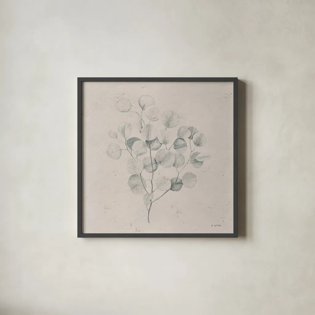 Soft Summer Sketches II Sq by James Wiens. Shown in a sleek black glass frame for a contemporary gallery look. Available as an archival giclee rolled canvas, fine art paper, or poster print. SKU 60547a.