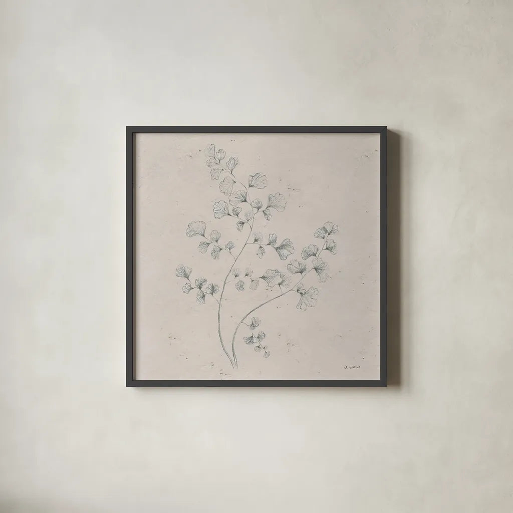 Soft Summer Sketches IV Sq by James Wiens. Shown in a sleek black glass frame for a contemporary gallery look. Available as an archival giclee rolled canvas, fine art paper, or poster print. SKU 60549a.