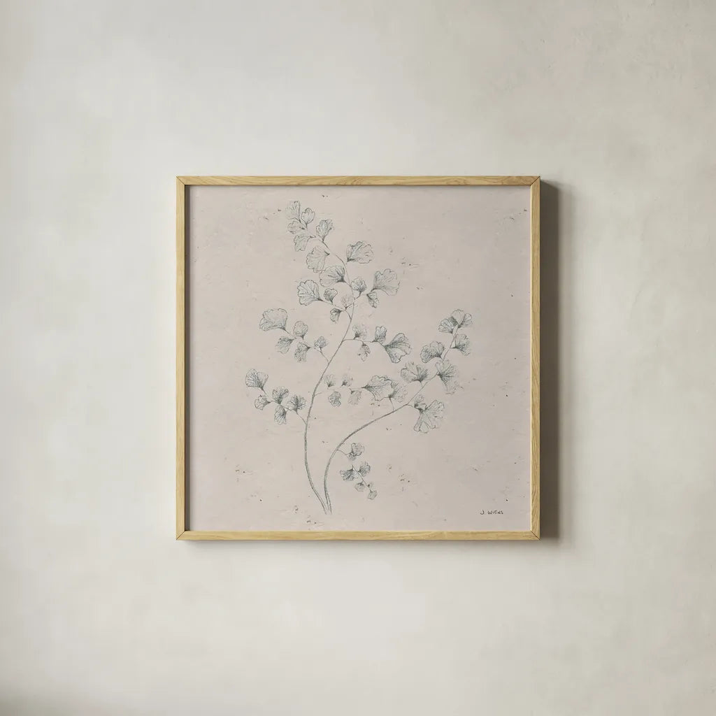 Soft Summer Sketches IV Sq by James Wiens. Shown in a natural wood glass frame for a timeless modern aesthetic. Available as an archival giclee rolled canvas, fine art paper, or poster print. SKU 60549a.