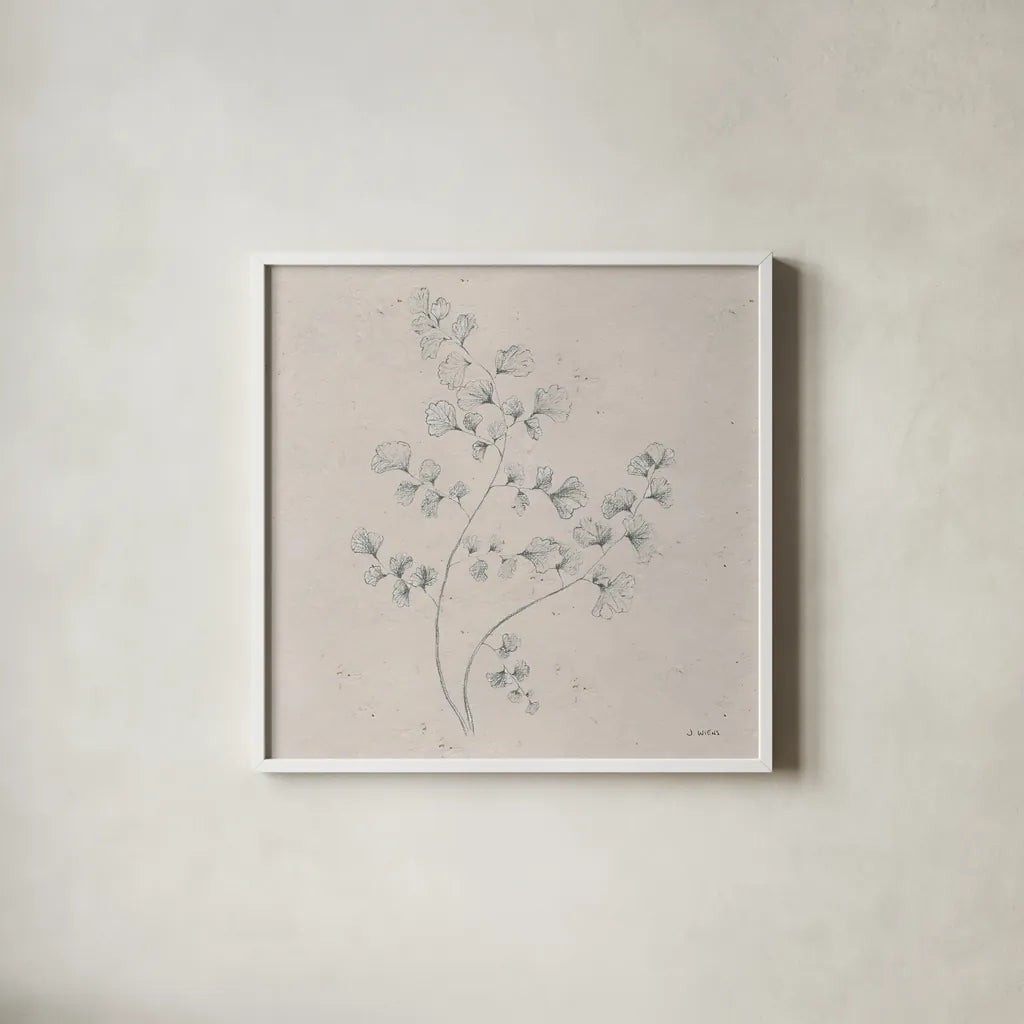 Soft Summer Sketches IV Sq by James Wiens. Shown in a crisp white glass frame for a clean and minimalist style. Available as an archival giclee rolled canvas, fine art paper, or poster print. SKU 60549a.