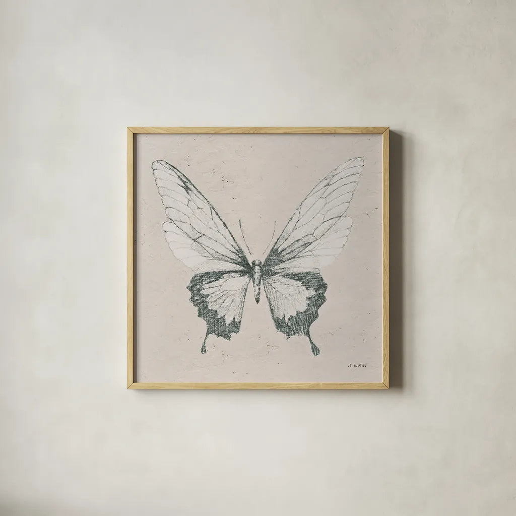 Soft Summer Sketches V by James Wiens. Shown in a natural wood glass frame for a timeless modern aesthetic. Available as an archival giclee rolled canvas, fine art paper, or poster print. SKU 45695a.
