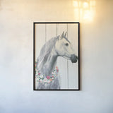 Spirit Stallion I on Wood no Lace by James Wiens. shown as a paper print in a black flame. Available as a archival giclee rolled canvas, fine art paper, or poster print. SKU 30595h.