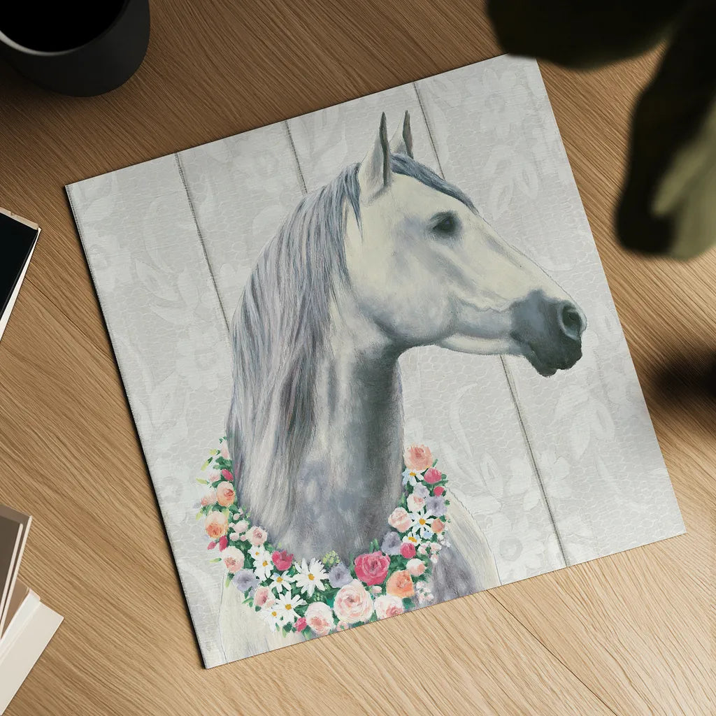 Spirit Stallion I on wood Square by James Wiens. Shown as a detailed flat fine art print, highlighting archival giclee quality. Available as an archival giclee rolled canvas, fine art paper, or poster print. SKU 30122a.