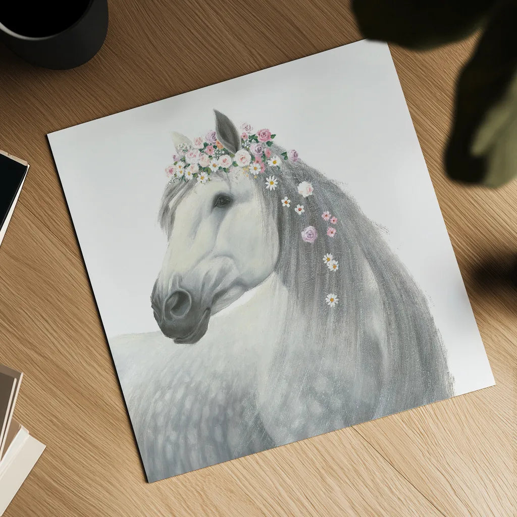 Spirit Stallion II Square by James Wiens. Shown as a detailed flat fine art print, highlighting archival giclee quality. Available as an archival giclee rolled canvas, fine art paper, or poster print. SKU 30125a.