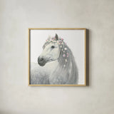 Spirit Stallion II Square by James Wiens. Shown in a natural wood glass frame for a timeless modern aesthetic. Available as an archival giclee rolled canvas, fine art paper, or poster print. SKU 30125a.
