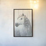 Spirit Stallion II on Wood no Lace by James Wiens. shown as a paper print in a black flame. Available as a archival giclee rolled canvas, fine art paper, or poster print. SKU 30596h.