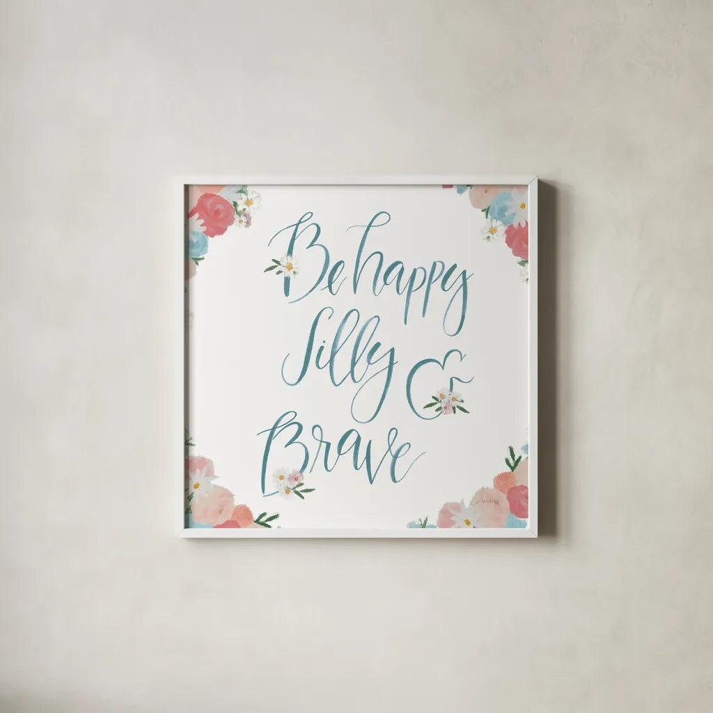 Spirit Stallion III Blush and Teal by James Wiens. Shown in a crisp white glass frame for a clean and minimalist style. Available as an archival giclee rolled canvas, fine art paper, or poster print. SKU 32248a.