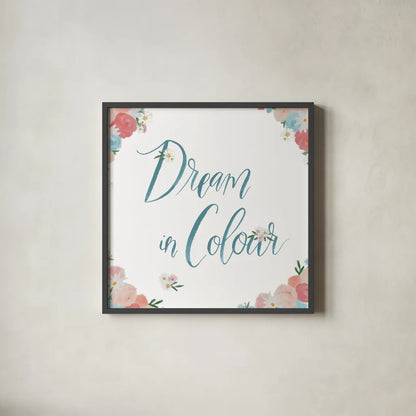 Spirit Stallion IV Blush and Teal by James Wiens. Shown in a sleek black glass frame for a contemporary gallery look. Available as an archival giclee rolled canvas, fine art paper, or poster print. SKU 32249a.