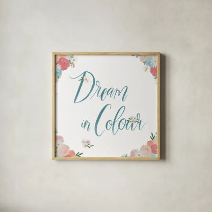 Spirit Stallion IV Blush and Teal by James Wiens. Shown in a natural wood glass frame for a timeless modern aesthetic. Available as an archival giclee rolled canvas, fine art paper, or poster print. SKU 32249a.