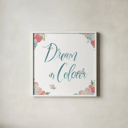 Spirit Stallion IV Blush and Teal by James Wiens. Shown in a crisp white glass frame for a clean and minimalist style. Available as an archival giclee rolled canvas, fine art paper, or poster print. SKU 32249a.