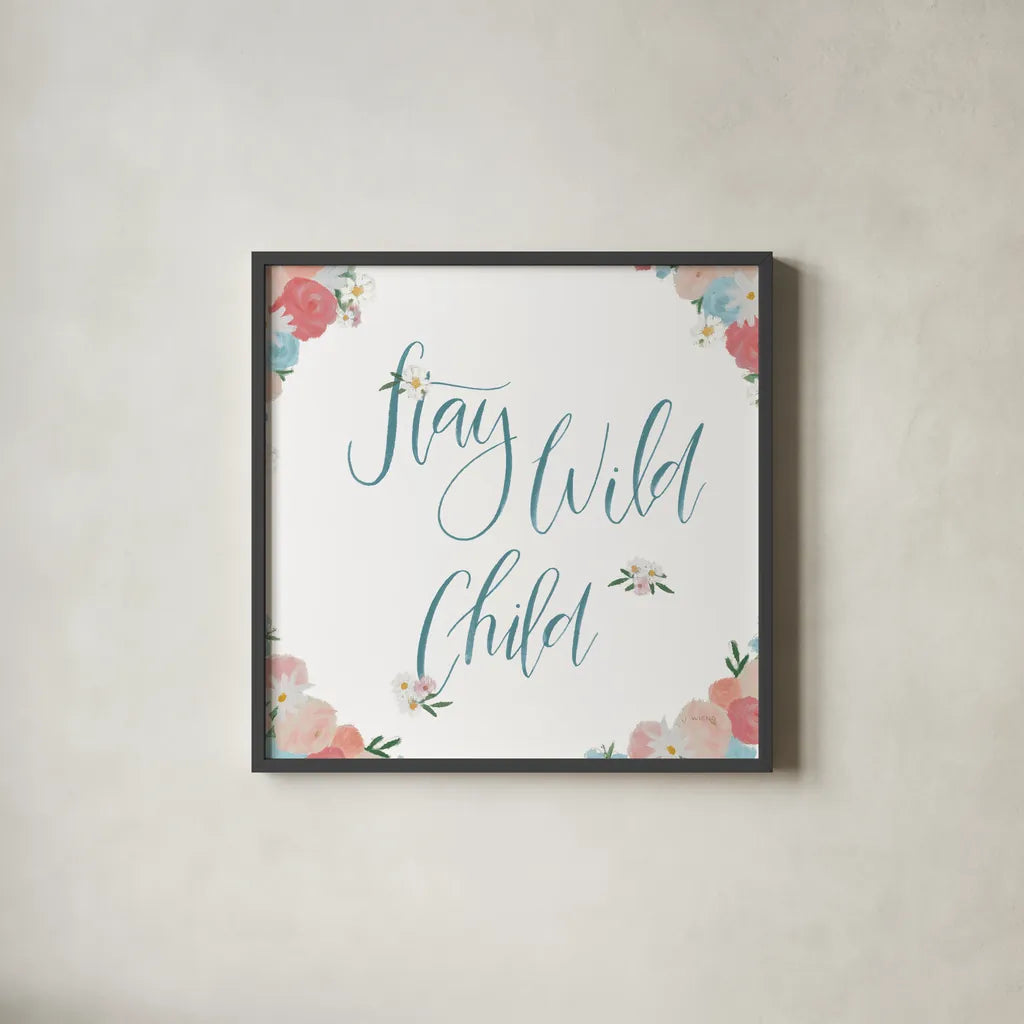 Spirit Stallion VI Blush and Teal by James Wiens. Shown in a sleek black glass frame for a contemporary gallery look. Available as an archival giclee rolled canvas, fine art paper, or poster print. SKU 32251a.