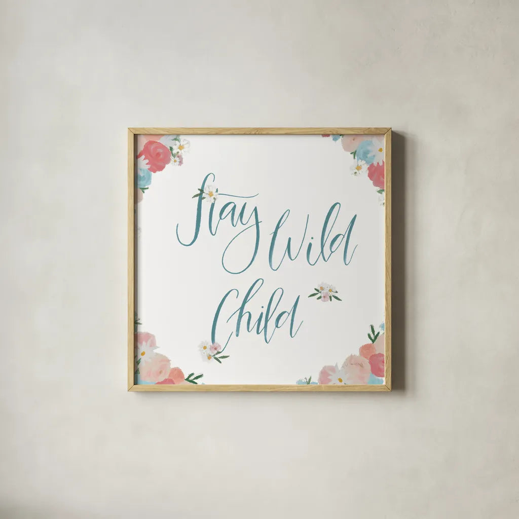 Spirit Stallion VI Blush and Teal by James Wiens. Shown in a natural wood glass frame for a timeless modern aesthetic. Available as an archival giclee rolled canvas, fine art paper, or poster print. SKU 32251a.