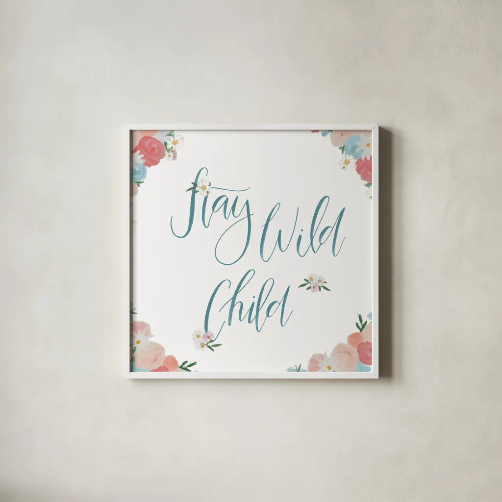 Spirit Stallion VI Blush and Teal by James Wiens. Shown in a crisp white glass frame for a clean and minimalist style. Available as an archival giclee rolled canvas, fine art paper, or poster print. SKU 32251a.