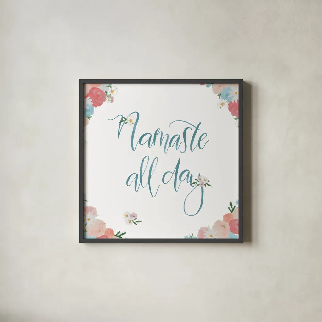 Spirit Stallion VIII Blush and Teal by James Wiens. Shown in a sleek black glass frame for a contemporary gallery look. Available as an archival giclee rolled canvas, fine art paper, or poster print. SKU 32253a.