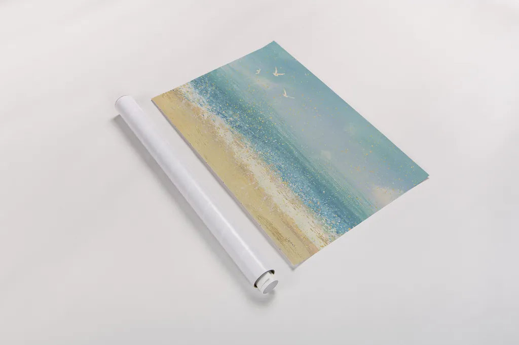 Splatter Beach I by James Wiens. shown as a rolled paper print. Available as archival giclee rolled canvas, fine art paper, or poster print. SKU 20388i.