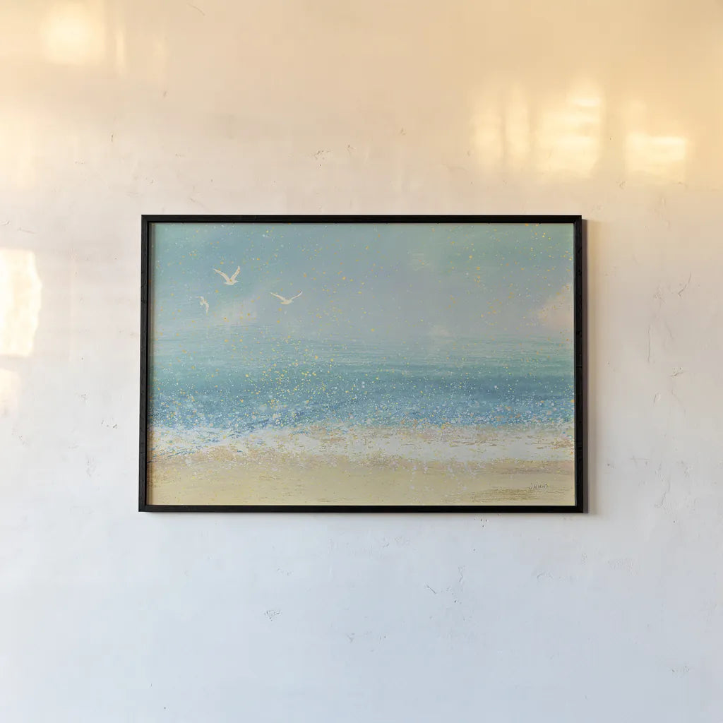 Splatter Beach I by James Wiens. shown as a paper print in a black flame. Available as a archival giclee rolled canvas, fine art paper, or poster print. SKU 20388i.