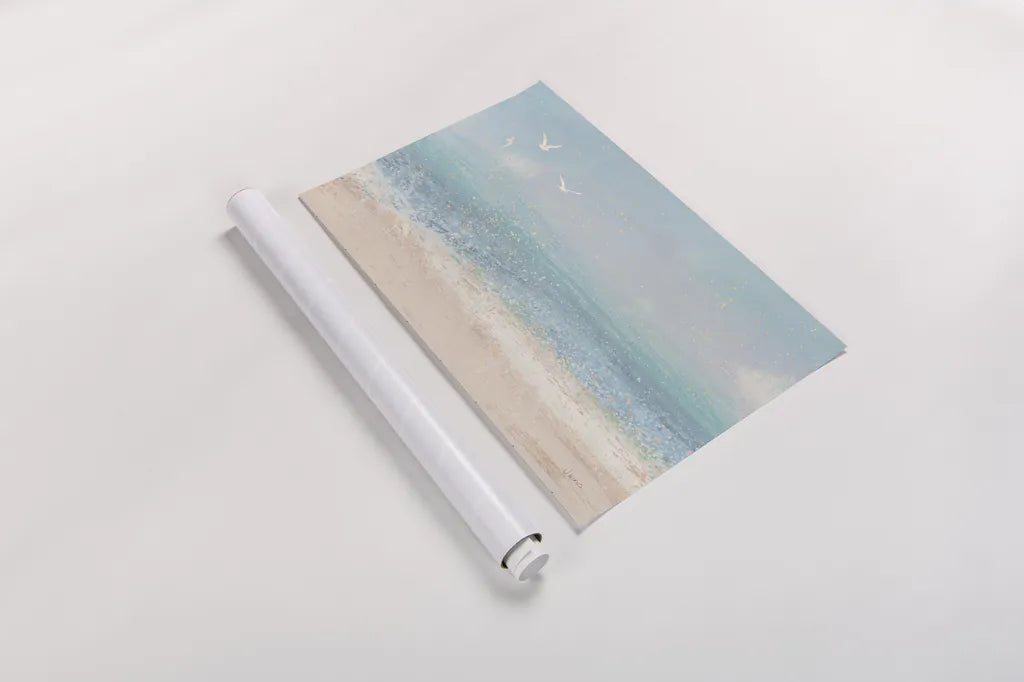 Splatter Beach I Neutral by James Wiens. shown as a rolled paper print. Available as archival giclee rolled canvas, fine art paper, or poster print. SKU 82384i.