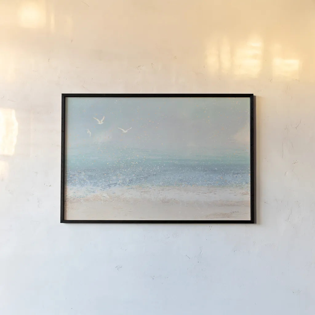 Splatter Beach I Neutral by James Wiens. shown as a paper print in a black flame. Available as a archival giclee rolled canvas, fine art paper, or poster print. SKU 82384i.