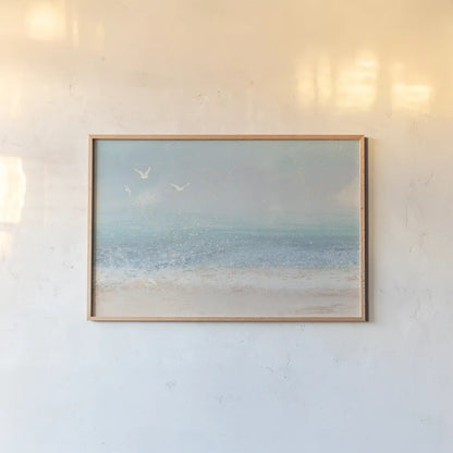 Splatter Beach I Neutral by James Wiens. shown as a paper print in a natural frame. Available as a archival giclee rolled canvas, fine art paper, or poster print. SKU 82384i.