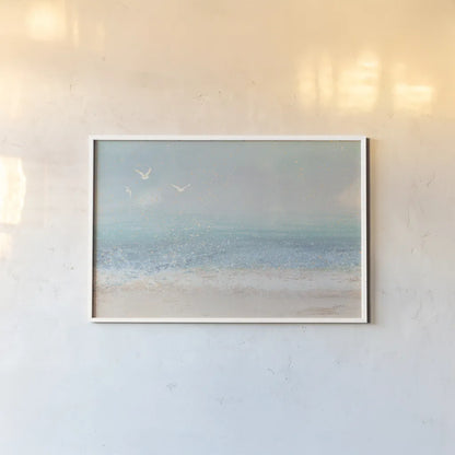 Splatter Beach I Neutral by James Wiens. shown as a paper print in a white frame. Available as a archival giclee rolled canvas, fine art paper, or poster print. SKU 82384i.