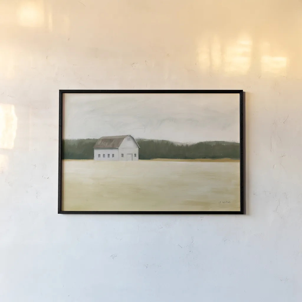 Spring Barn by James Wiens. shown as a paper print in a black flame. Available as a archival giclee rolled canvas, fine art paper, or poster print. SKU 95007i.