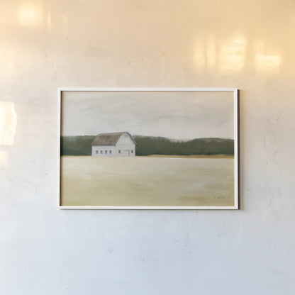 Spring Barn by James Wiens. shown as a paper print in a white frame. Available as a archival giclee rolled canvas, fine art paper, or poster print. SKU 95007i.