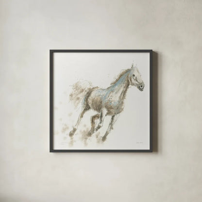 Stallion I by James Wiens. Shown in a sleek black glass frame for a contemporary gallery look. Available as an archival giclee rolled canvas, fine art paper, or poster print. SKU 24005a.