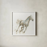 Stallion I by James Wiens. Shown in a crisp white glass frame for a clean and minimalist style. Available as an archival giclee rolled canvas, fine art paper, or poster print. SKU 24005a.