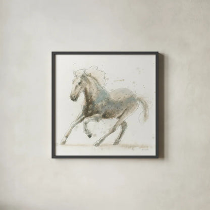 Stallion II by James Wiens. Shown in a sleek black glass frame for a contemporary gallery look. Available as an archival giclee rolled canvas, fine art paper, or poster print. SKU 24006a.