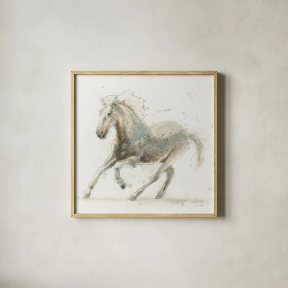 Stallion II by James Wiens. Shown in a natural wood glass frame for a timeless modern aesthetic. Available as an archival giclee rolled canvas, fine art paper, or poster print. SKU 24006a.