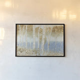 Summer Birches by James Wiens. shown as a paper print in a black flame. Available as a archival giclee rolled canvas, fine art paper, or poster print. SKU 25440i.