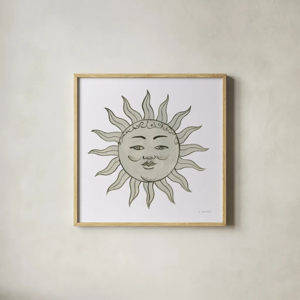 Sun by James Wiens. Shown in a natural wood glass frame for a timeless modern aesthetic. Available as an archival giclee rolled canvas, fine art paper, or poster print. SKU 76374a.