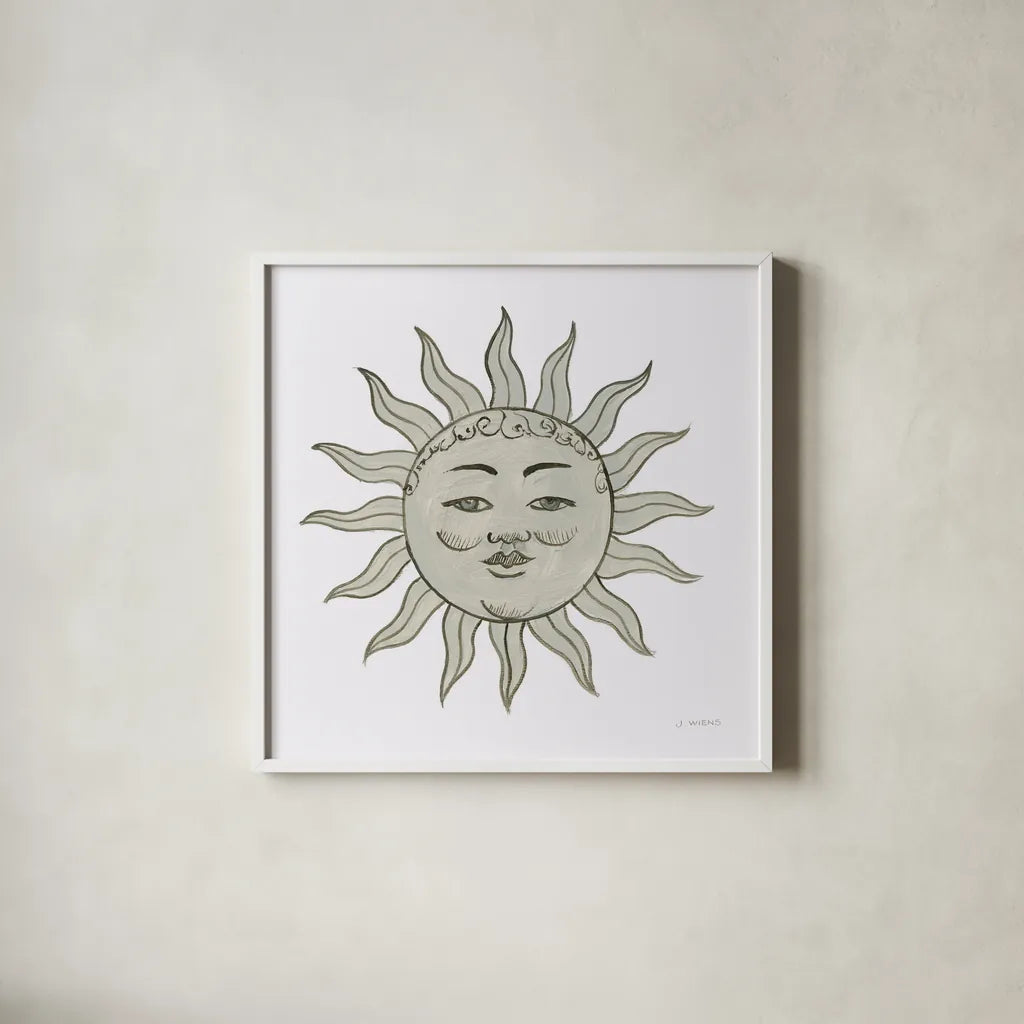 Sun by James Wiens. Shown in a crisp white glass frame for a clean and minimalist style. Available as an archival giclee rolled canvas, fine art paper, or poster print. SKU 76374a.