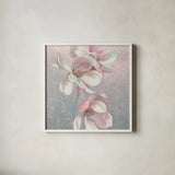 Sunrise Blossom I Sq by James Wiens. Shown in a crisp white glass frame for a clean and minimalist style. Available as an archival giclee rolled canvas, fine art paper, or poster print. SKU 46641a.