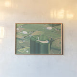 Tee it Up by James Wiens. shown as a paper print in a natural frame. Available as a archival giclee rolled canvas, fine art paper, or poster print. SKU 54895i.