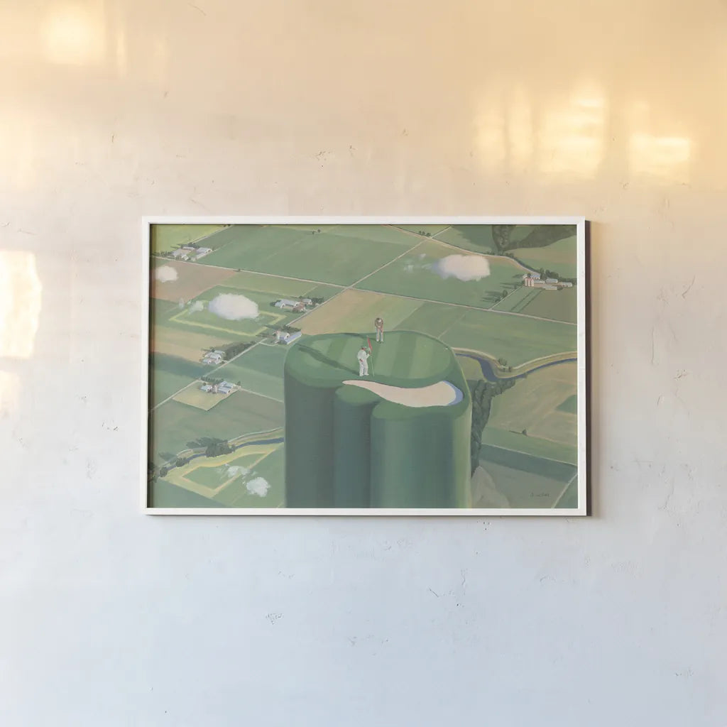 Tee it Up by James Wiens. shown as a paper print in a white frame. Available as a archival giclee rolled canvas, fine art paper, or poster print. SKU 54895i.