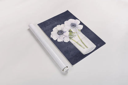 Tranquil Blossoms I Navy by James Wiens. shown as a rolled paper print. Available as archival giclee rolled canvas, fine art paper, or poster print. SKU 57272h.