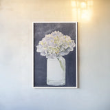Tranquil Blossoms III Navy by James Wiens. shown as a paper print in a white frame. Available as a archival giclee rolled canvas, fine art paper, or poster print. SKU 57273h.