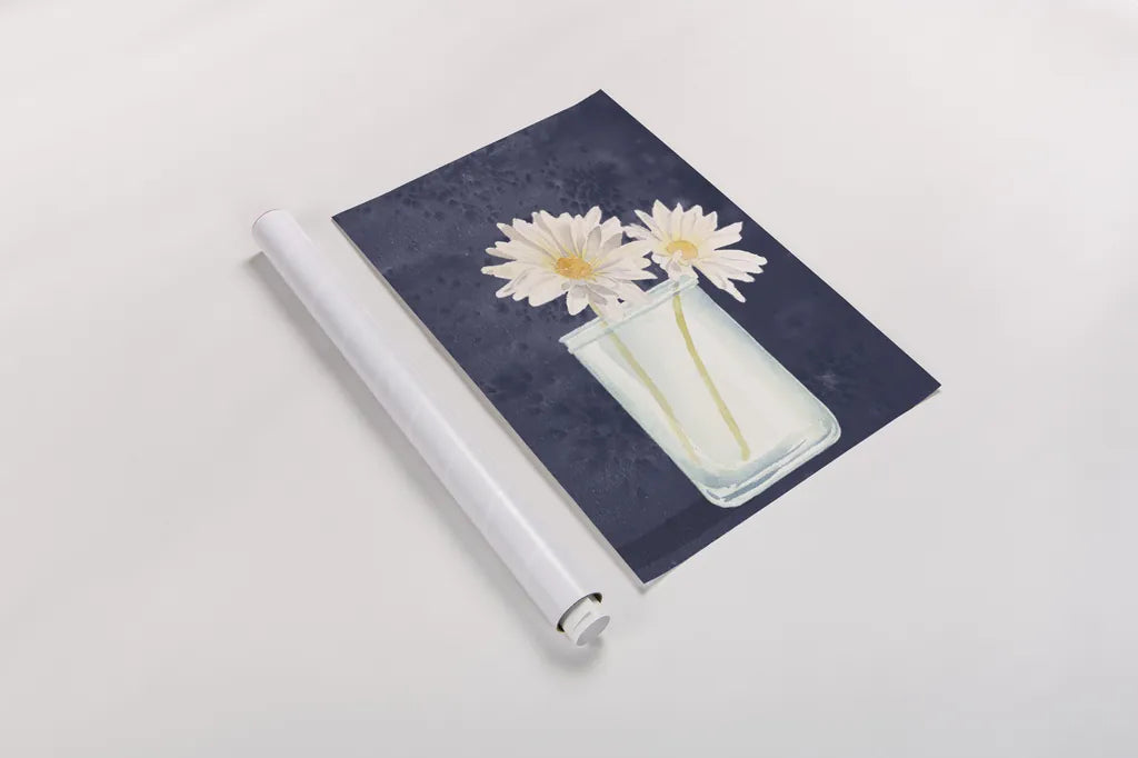 Tranquil Blossoms IV Navy by James Wiens. shown as a rolled paper print. Available as archival giclee rolled canvas, fine art paper, or poster print. SKU 57274h.