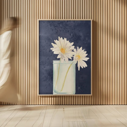 Tranquil Blossoms IV Navy by James Wiens. shown as over sized large wall art. Available as an archival giclee rolled canvas, fine art paper, or poster print. SKU 57274h.