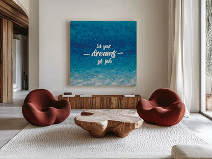 Underwater Quotes II by James Wiens. Shown as extra-large giant wall art in a modern living room. Available as an archival giclee rolled canvas, fine art paper, or poster print. SKU 18969a.