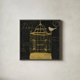 Via Paris III Gold by James Wiens. Shown in a sleek black glass frame for a contemporary gallery look. Available as an archival giclee rolled canvas, fine art paper, or poster print. SKU 33412a.
