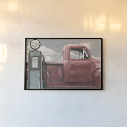 Vintage Truck I by James Wiens. shown as a paper print in a black flame. Available as a archival giclee rolled canvas, fine art paper, or poster print. SKU 83532i.