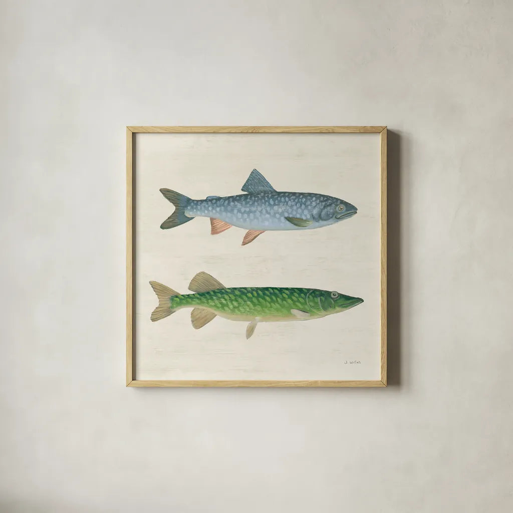 Waters Edge I by James Wiens. Shown in a natural wood glass frame for a timeless modern aesthetic. Available as an archival giclee rolled canvas, fine art paper, or poster print. SKU 95388a.