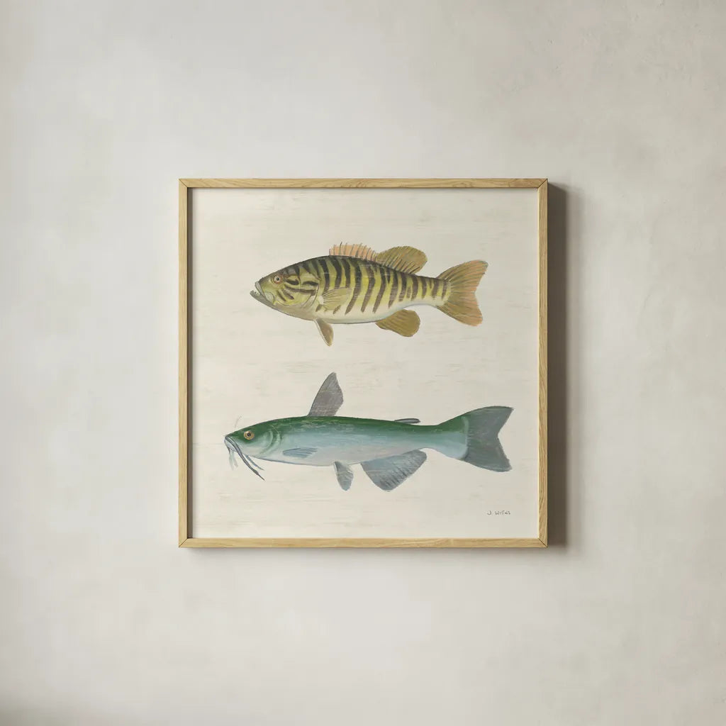 Waters Edge II by James Wiens. Shown in a natural wood glass frame for a timeless modern aesthetic. Available as an archival giclee rolled canvas, fine art paper, or poster print. SKU 95389a.