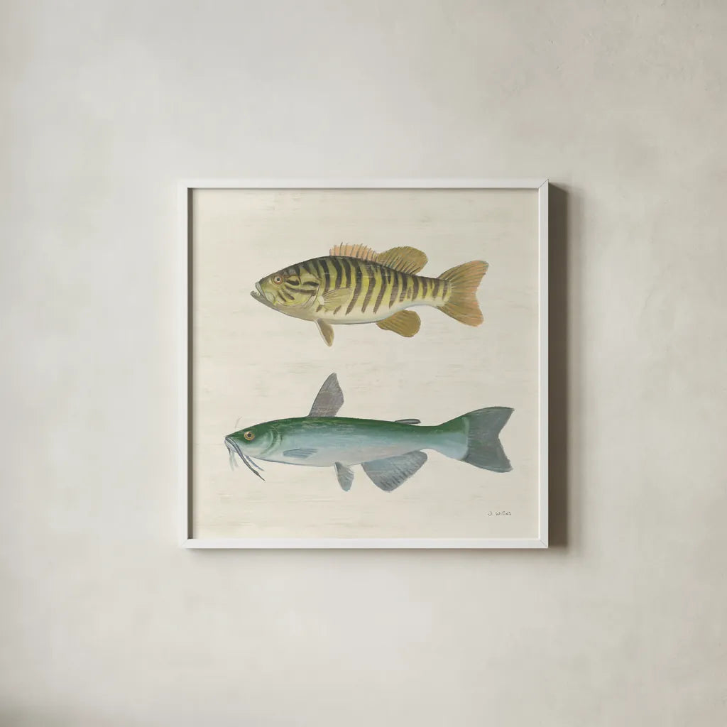 Waters Edge II by James Wiens. Shown in a crisp white glass frame for a clean and minimalist style. Available as an archival giclee rolled canvas, fine art paper, or poster print. SKU 95389a.